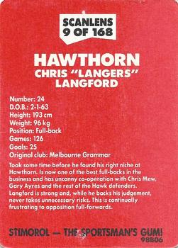 1989 Scanlens VFL #9 Chris Langford Back
